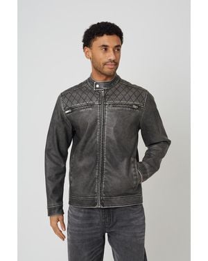 Brave Soul Onion Quilted Vintage Pu Biker Jacket - Grey