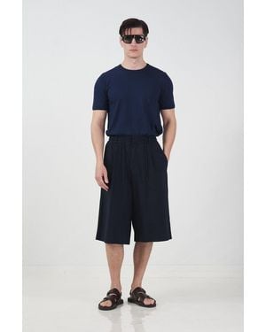 Giesto Chino Style Wide Leg Long Shorts With Drawstring Waist - Blue