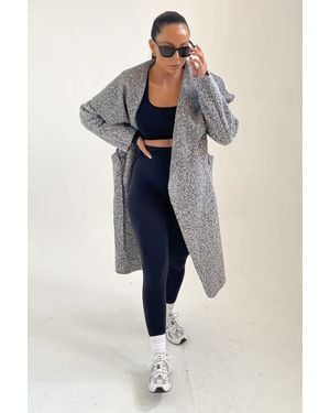 Femme Luxe Waterfall Duster Belted Long Coat - Blue