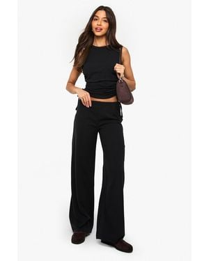 Boohoo Crinkle Sleeveless Ruched Side Top & Trouser Co Ord - Black