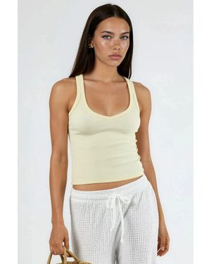 Busem V-Hals Ribbels Viscose Mix Tanktop - Geel
