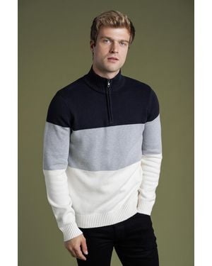 French Connection 1/2 Zip Colourblock Knitted Jumper - Green