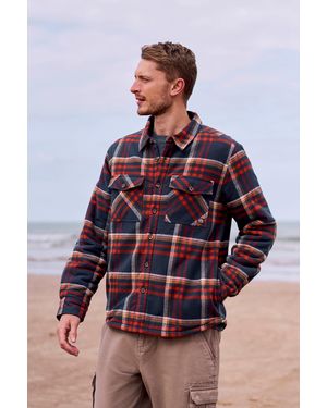 Mountain Warehouse 'Tide' Shirt With Front Pockets Fleece Lined Warm Cosy Top Cotton - Red