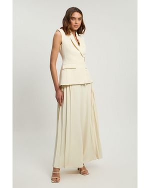 Karen Millen Tailored Crepe Asymmetric Pleat Wide Leg Jumpsuit - Natural