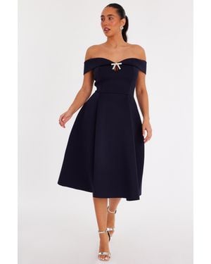 Quiz Bardot Diamante Bow Midi Dress - Blue