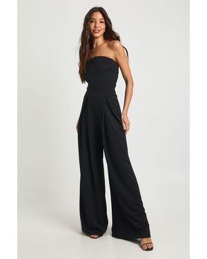 Boohoo Crepe Bandeau Extreme Wide Leg Jumpsuit - Blue