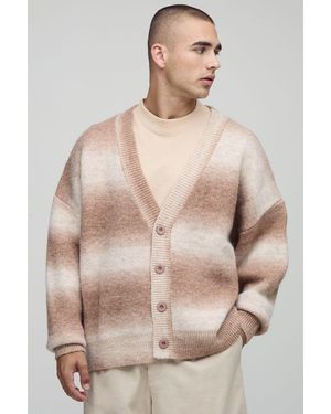 BoohooMAN Oversized Boxy Fit Ombre Stripe Knitted Cardigan - Natural