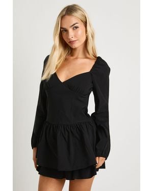 Boohoo Frill Long Sleeve Milkmaid Mini Dress - Black