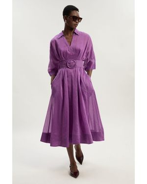 Karen Millen Organdie Plunge Collared Woven Maxi Dress - Purple