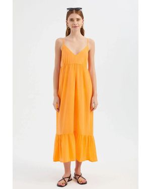 Hiccup V Neck Spaghetti Strap Tiered Maxi Dress - Orange