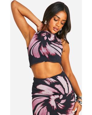 Boohoo Asymmetric Printed Slash Neck Top - Black