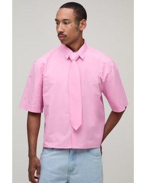 BoohooMAN Oversized Boxy Half Sleeve Shirt And Tie - Pink