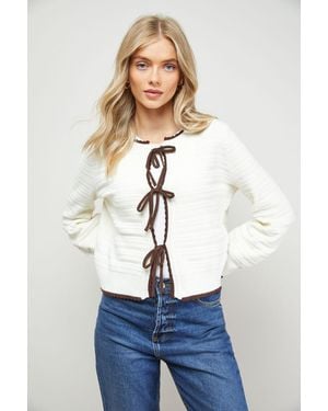 Oasis Contrast Tie Detail Cardigan - White