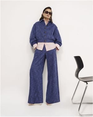 River Island Wide Leg Trousers Cotton - Blue