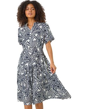 D.u.s.k Abstract Print Midi Shirt Dress - Blue