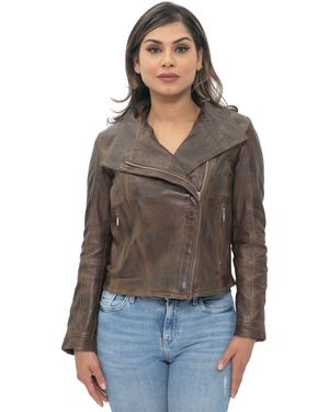 Infinity Leather Shawl Wrap Biker Jacket - Black