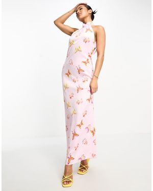 Something New Halter Neck Open Back Satin Maxi Dress - Pink