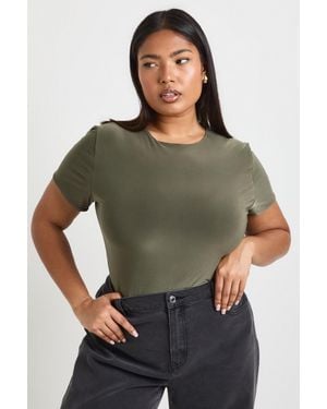 Boohoo Plus Double Layer Slinky Fitted Bodysuit - Green