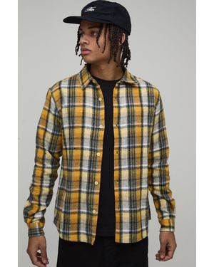 BoohooMAN Regular Fit Brushed Check Shirt - Yellow