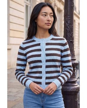 Roman Petite Stripe Buttoned Cardigan - Blue
