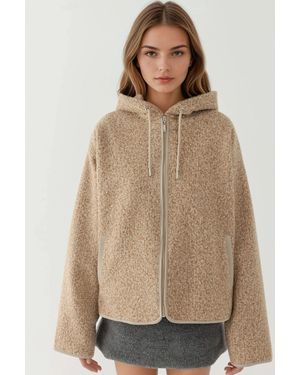 Hiccup Textured Full Zip Comfort Fit Hooded Jacket - Natural