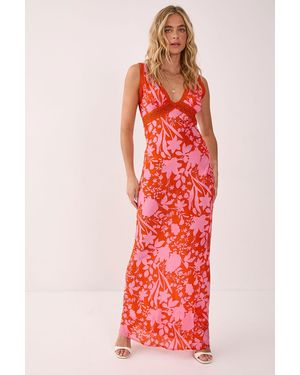 Nasty Gal Floral Lace Insert Plunge Maxi Dress - Red