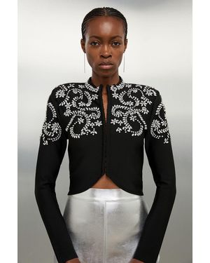 Karen Millen Figure Form Bandage Embellished Knit Jacket - Black