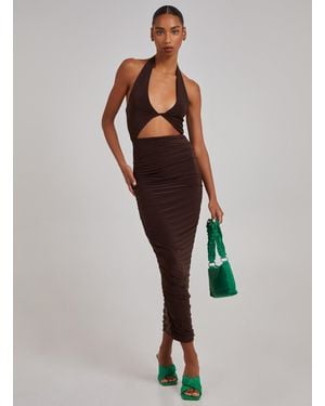 Pink Vanilla Cut Out Gathered Midi Dress - Brown