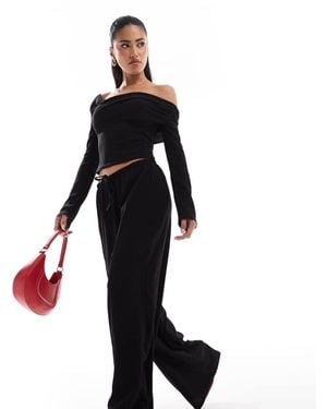 Kaiia Exclusive Ribbed Wide Leg Trousers Co-Ord - Black