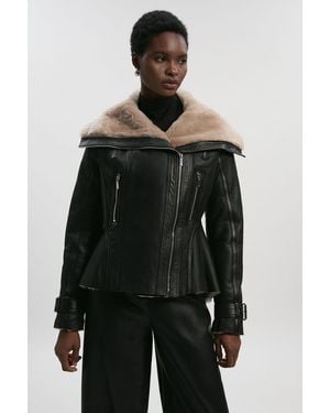 Karen Millen Shearling High Low Jacket - Black