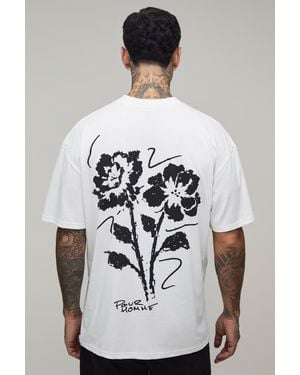 BoohooMAN Tall Oversized Floral Sketch Print T-Shirt Cotton - Grey