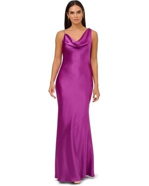 Adrianna Papell Satin A-Line Gown - Purple