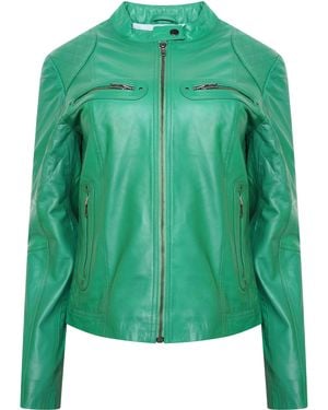 Pelle D'annata D'Annata Ladies Real Leather Biker Jacket - Green