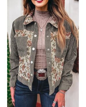 Azura Exchange Floral Corduroy Jacket - Brown