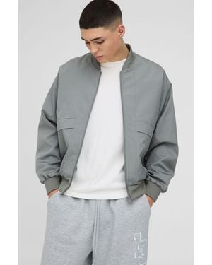 BoohooMAN Oversized Boxy Seam Detail Nylon Bomber Jacket - Grey