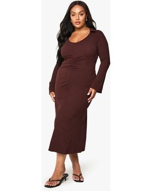 Boohoo Plus Rib Ruched Midaxi Dress - Red