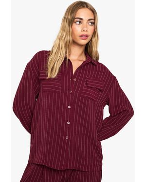 Boohoo Woven Striped Pocket Oversized Shirt - Red