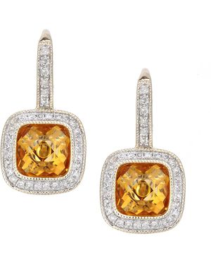 DIAMANT L'ÉTERNEL 9ct Geelgouden Diamanten En Citrien Vierkante Oorringen - Metallic