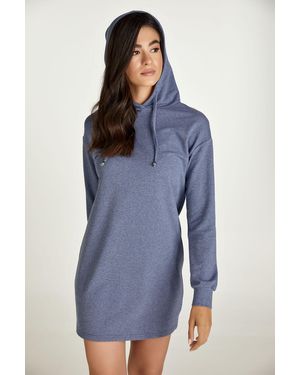 Conquista Indigo Gemêleerde Mini Jurk Met Capuchon - Blauw