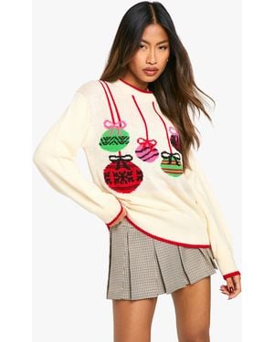 Boohoo Bauble Christmas Jumper - Natural