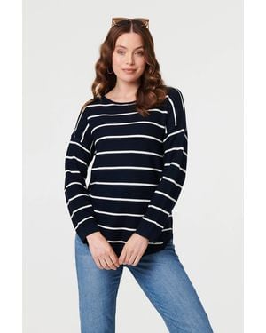 Izabel London Striped Drop Shoulder Long Sleeve Top - Blue