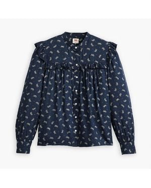 Levi's Levi's Gianna Mock Neck Ruffle Sleeve Peasant Blouse - Blue