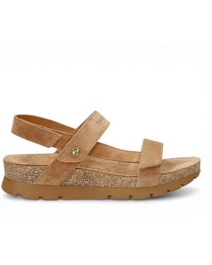 Panama Jack Wedge Bark Suede Leather Sandals - Brown