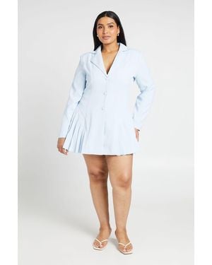 Boohoo Plus Pleated Skirt Button Down Blazer Dress - White