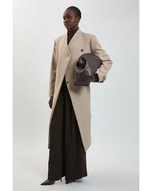 Karen Millen Petite Wool Wrap Neck Tailored Belted Midi Coat - Natural