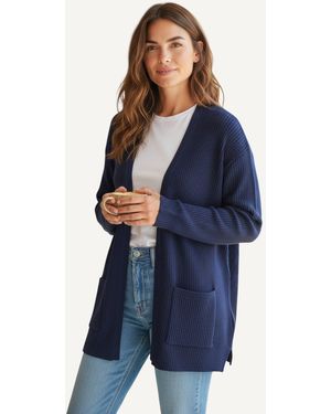 Secret Label Ribbed Open Front Cardigan Viscose - Blue