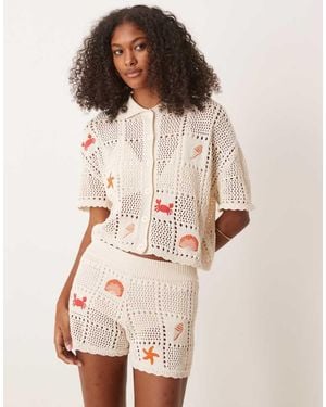 ASOS Co-Ord Knitted Shorts With Sea Life Embroidery - Natural