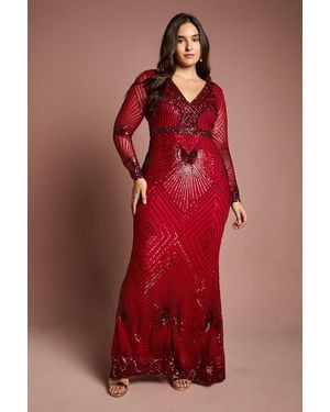 Coast Plus Size Long Sleeve Embellished Maxi Dress - Red