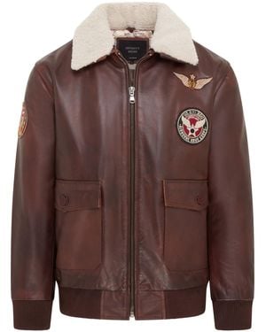 Infinity Leather Cowhide Aviator Bomber Jacket - Brown