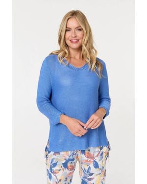 Izabel London Mesh Texture 3/4 Sleeve Relaxed Top - Blue